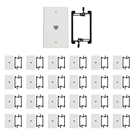 Buyer's Point 1 Port Cat6 Wall Plate, Female-Female White with Single Gang Low Voltage Mounting Bracket Device (25, 1 Port)