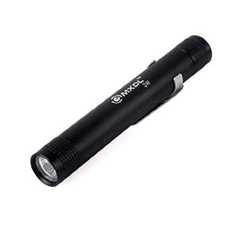 Bright MXDL 3W LED Mini Pen Torch Flashlight 1x AAA Battery Torch With Clip Black
