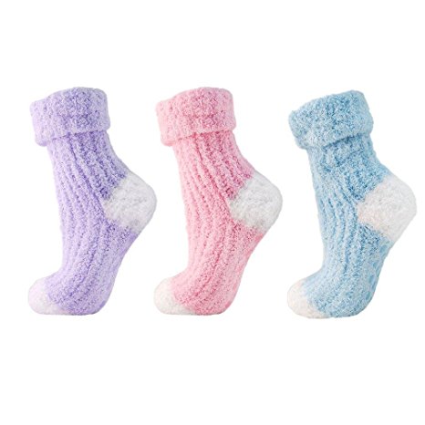 Womens Gorgeous Soft Fluffy Light Pink, and Blue Non Slip Bed Socks Slippers Fits Sizes UK 4-7