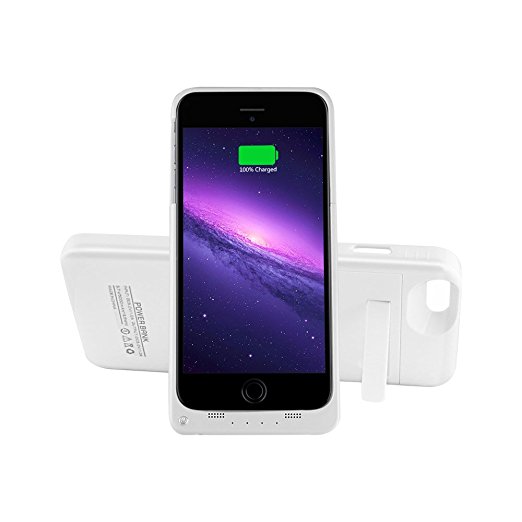 YHhao 5000mAh Charger Case for 5.5' iPhone 6 Plus /6S Plus, Slim Fit Slider Design, Portable Battery Bank with Stand(Please use your original lightening for charging), White