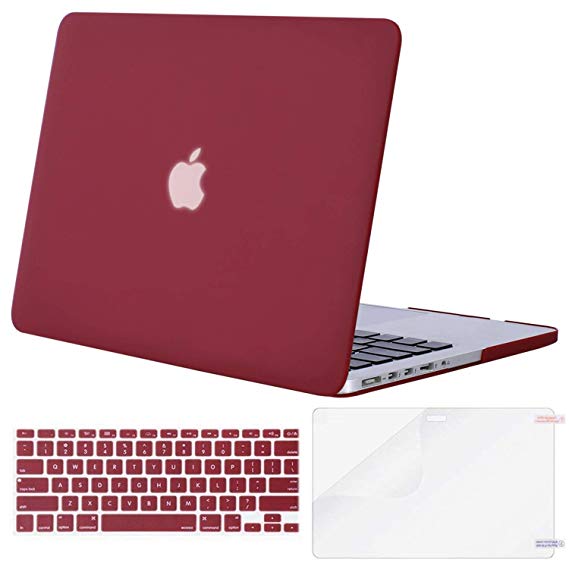 Mosiso Plastic Hard Case with Keyboard Cover and Screen Protector for MacBook Pro 13 Inch with Retina Display No CD-ROM (A1502/A1425, Version 2015/2014/2013/end 2012), Wine Red