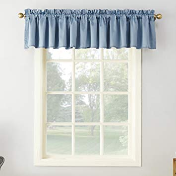 Sun Zero Barrow Energy Efficient Rod Pocket Curtain Valance,Vintage Blue,54" x 18" Valance