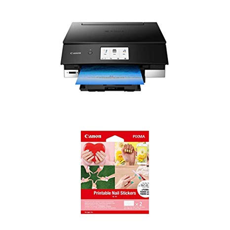 Canon TS8220 Wireless All in One Photo Printer with Scannier and Copier, Mobile Printing, Black & Printable Nail Stickers, Compatible to PIXMA TS9520, TS9521C, TS8220 and TS702 Printers