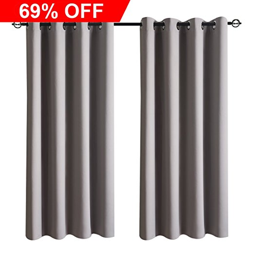 Blackout Curtains for Bedroom,HOZY 2 Panel Window Treatment Thermal Insulated Solid Grommet Drapes 52 x 63inch Light gray