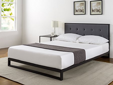 Zinus 7 Inch Low Profile Platforma Bed Frame / Mattress Foundation / with Tufted Headboard / Box Spring Optional / Wood Slat Support, Full