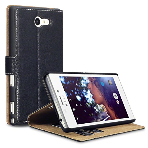 Terrapin Low Profile PU Leather Wallet Case with Viewing Stand & Card Slots for Sony Xperia M2 - Black