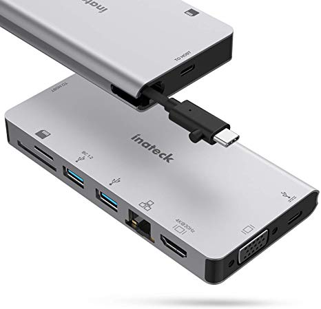 Inateck USB C Hub, 8 Port USB C Adapter, Supports 100W Power Delivery, HDMI, VGA, RJ45 Ethernet, 2 USB 3.0 ports, SD/MicroSD card reader