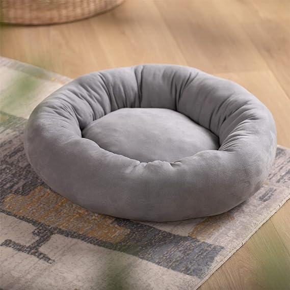 KASENTEX Dog Bed, Round Dog Beds for Large Dogs, Donut Dog Bed and Cat Bed Anti Slip & Machine Washable - Grey 36x36 Inches