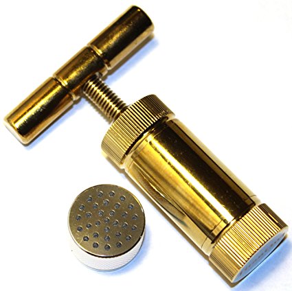 T Press Tool 3.5 Inches Engineered Brass Cylinder Heavy Duty Metal T Shape, Spice Pollen Tincture Crusher - Gold color