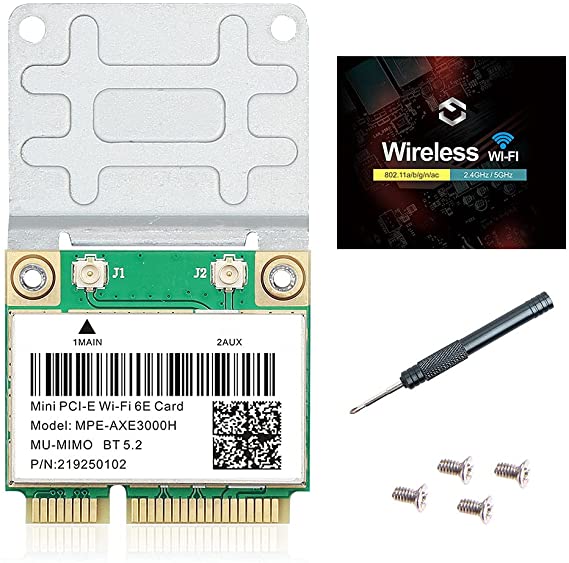 REKONG Wi-Fi 6E Mini PCI-E WiFi Network Card MPE-AXE3000H 2.4GHz 5GHz 6GHz 5400Mbps Wireless Card BT5.2 802.11AX AC MU-MIMO Half Mini PCIe Wi-Fi 6E Adapter OFDMA vPro for Windows 10/11 PC Laptops