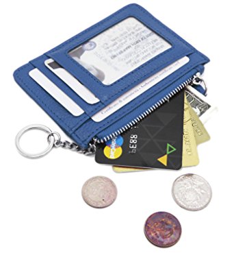 Zhoma RFID Blocking Genuine Leather Wallet - Credit Card Holder with Key Ring and ID Window