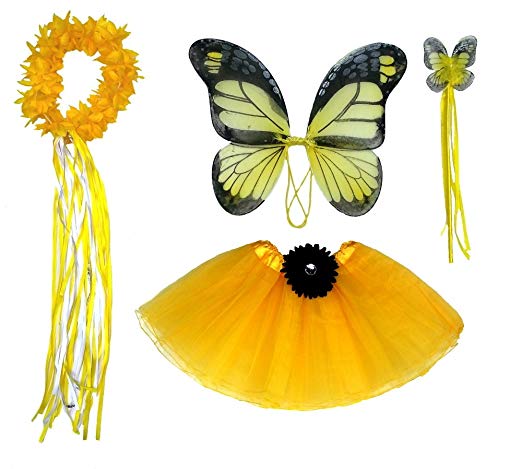 Girls Yellow Butterfly Monarch Dress Up Costume Age 3-7