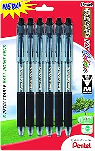 Pentel R.S.V.P. RT Colors New Retractable Ballpoint Pen, Medium Line, Black Ink, 6 Pack (BK93CRBP6A)