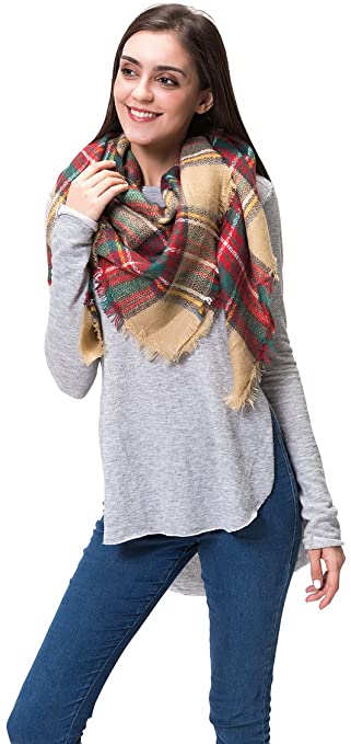 Lemef Women Stylish Warm Tartan Blanket Scarf Large Gorgeous Plaid Wrap Shawl