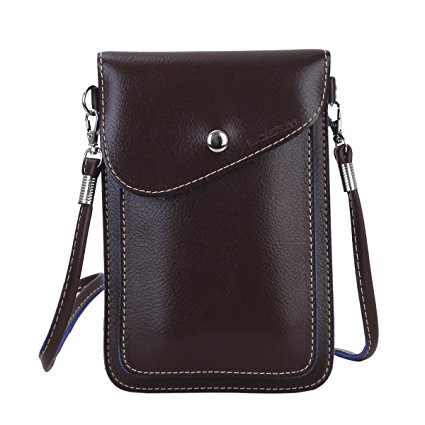 Bosam Casual design pu crossbody phone purse mini shoulder bag for iphone 7 samsung 5.5inch phones(Brown)