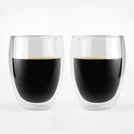 KOFFI KUP - Double Walled Glasses 350ml (12.3oz) - Borosilicate Glass - For Tea, Coffee, Latte, Cappuccino, Beer & AeroPress (350ml)
