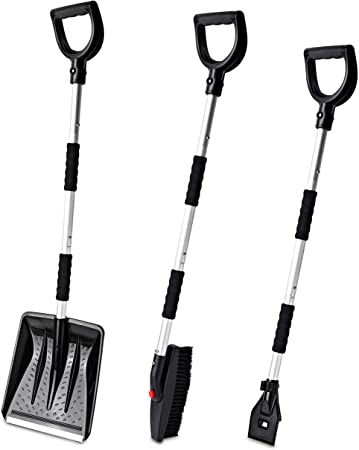 Zento Deals Snow Shovel Kit, 3-in-1 Snow Brush Kit, and Ice Scraper – Emergency Collapsible Design Snow Remover Set for Cars, Trucks, and Outdoors. Material Ice Scraper, Easy to Handle and Use