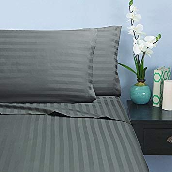 Elegant Comfort 1500 Thread Count -Damask Stripes- Egyptian Quality Luxurious Silky Soft Wrinkle & Fade Resistant 4 pc Sheet Set, Deep Pocket Up to 16" - Queen Gray