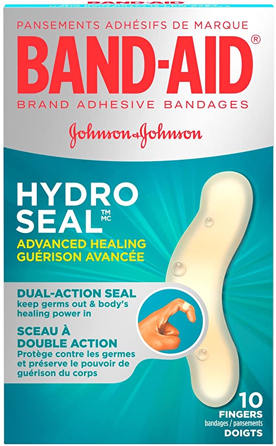 Band-Aid Hydrocolloid Bandages for Fingers, Waterproof Adhesive, Hydro Seal, 10 Bandages