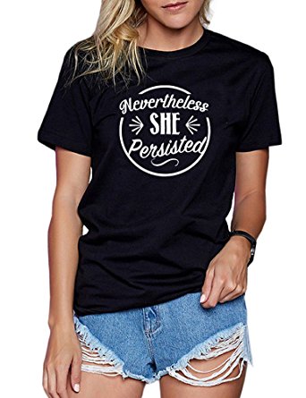 Wbecteam Nevertheless She Persisted Letters Print Women's T-Shirt Short Sleeve Crew Neck For Female