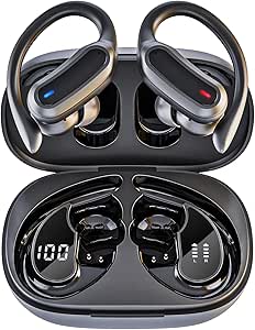 Wireless Earbuds Bluetooth Headphones, Bluetooth 5.3 Stereo over Ear Buds,Noise Cancelling Mic, IPX7 Waterproof Headset for Workout/Running Black