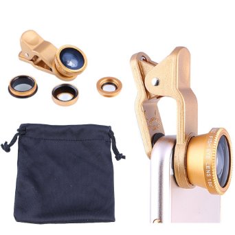 Evershop® Universal 4 in 1 Iphone Lens Camera Lens Kit Clip on Fish Eye Lens   2 in 1 Macro Lens   Wide Angle Lens   CPL Lens Camera Lens Kit for Smart Phones (Gold)