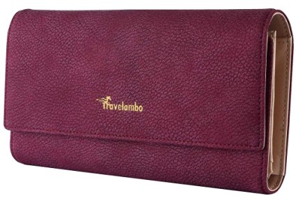 Travelambo Womens Wallet Faux Leather RFID Blocking Purse Credit Card Clutch