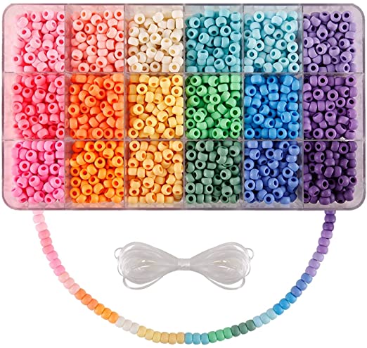 Pony Beads Opaque Multi Colored One Size Plastic Craft Pony Beads Assorted Bulk Variety Set with Storage Box for DIY Jewelry Bracelet Necklace Making
