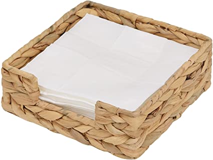 StorageWorks Water Hyacinth Napkin Holder, Wicker Baskets and Serving Tray for Kitchen, Rattan Napkin Holders for Tables, 1-Pack, 7.5”L x 7.5”W x 2.7”H