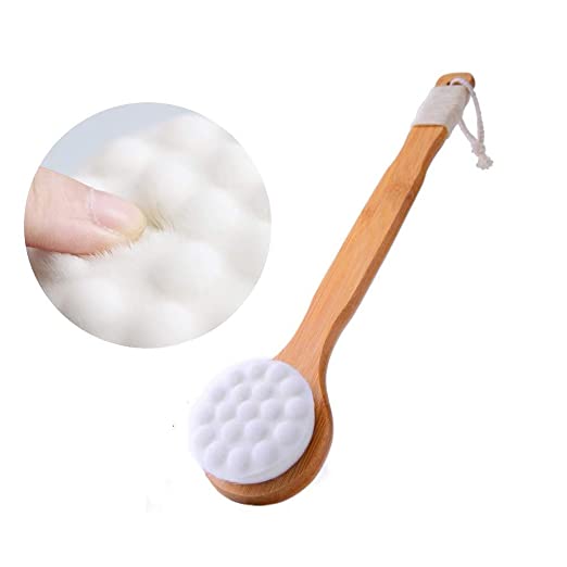 HYCOPROT Soft Fluffy Bath Back Brush, Extra Soft Comfy Bristles Anti-slip Long Handle Natural Body Massager for Shower, Wet/Dry Brushing, Exfoliating, Back/Leg/Foot Scrubbing (Grey)