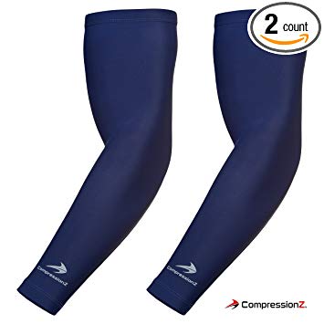 CompressionZ Arm Sleeve (Pair) - Sports Compression Sleeves for Baseball, Basketball, Football, Cycling, Golf - Elbow Brace for Arthritis, Lymphedema - UV Protection for Men/Women