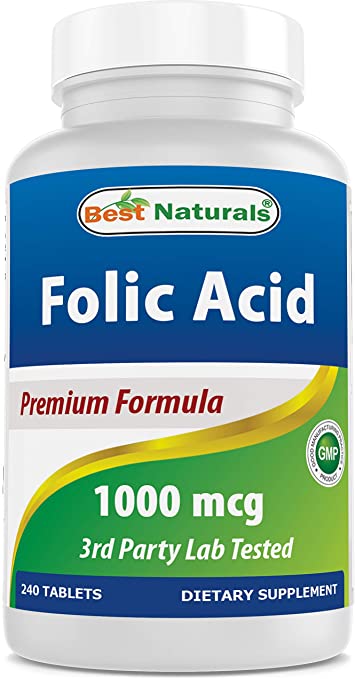 Best Naturals Folic Acid 1000 mcg (Vitamin B9), 240 Tablets