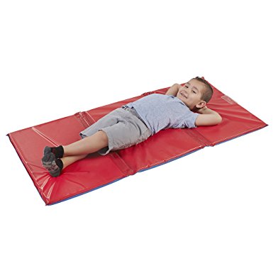 ECR4Kids Premium 3-Fold Daycare Rest Mat, Blue and Red (1" Thick)