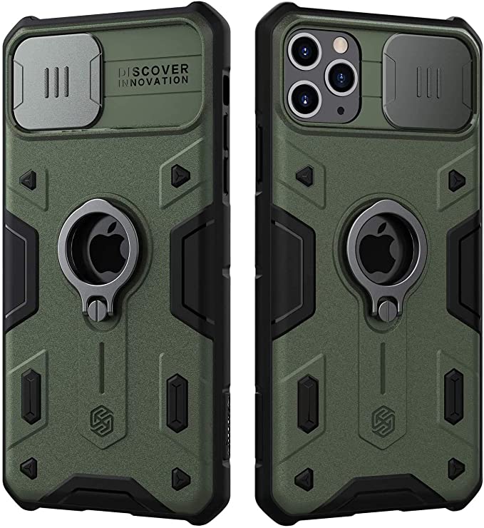 Nillkin Armor iPhone 11 Pro Max Case, [Built in Kickstand & Camera Lens Protector] Shockproof Hard Plastic Back & Soft Silicone Bumper Hybrid Cover Phone Case for iPhone 11 Pro Max 6.5'' Dark Green