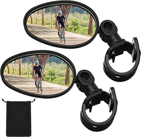 Bike Mirror 360 Degree Adjustable Rotatable Handlebar Mirror Wide Angle Bicycle Mirror Cycling Rear View Mirror Shockproof Acrylic Convex Mirror Safe Rearview Mirror for Mountain Road Bike (2)