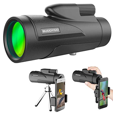 Monocular Telescope, BUDDYGO 12x50 High Power Low Night Vision Waterproof Spotting Scope for Adults with Smartphone Adapter and Tripod Waterproof Fogproof Shockproof for Bird Watching Hunting