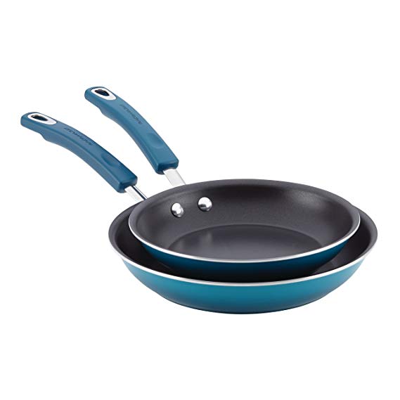 Rachael Ray Hard Enamel Aluminum Nonstick Twin Pack Skillet Set, Marine Blue 9.25-Inch & 11-Inch