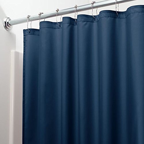 mDesign Extra Wide Water Repellent, Mildew Resistant, Heavy Duty Flat Weave Fabric Shower Curtain or Liner – Weighted Bottom Hem, for Bathroom Shower and Bathtub – 108" x 72", Navy Blue