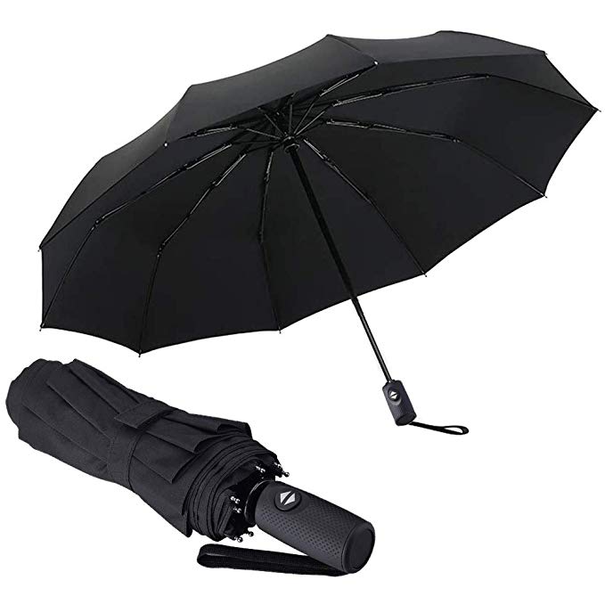 Malaxlx Compact Lightweight Fast Drying Folding Travel Umbrella, Reinforced Windproof Canopy Frame, Lifetime Replacement Guarantee, Auto Open/Close, Slip-Proof Handle for Easy Carry (Black)