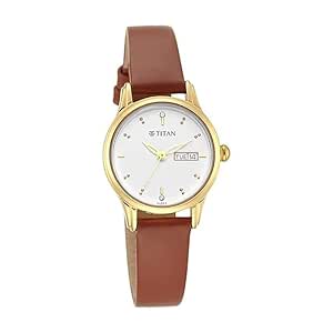 Titan Analog White Dial Women's Watch-2656YL01 Genuine Leather, Brown Strap