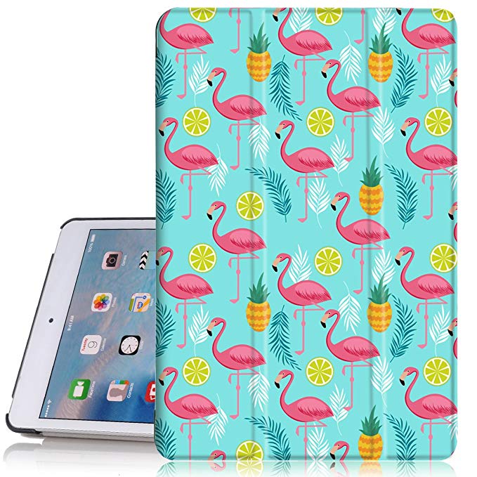 iPad Mini 4 Case, Hocase PU Leather Smart Case w/Unique Pattern Design, Auto Sleep/Wake Feature, Microfiber Lining Hard Back Cover for iPad Model A1538/A1550 (2015) - Flamingo/Teal