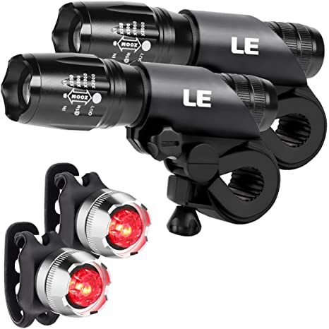 LE LED Bike Light Set, Zoomable Bicycle Headlight, Cycling Taillight, 900lm, 5 Lighting Modes, Front Rear Light Set, Pack of 2