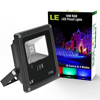 LE 10W RGB LED Flood Lights, Colour Changing LED Security Light, 16 Colours & 4 Modes, Remote Control, Waterproof LED Floodlight, UK 3-Plug, Wall Washer Light