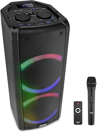 Pyle Portable Bluetooth PA Speaker - 240W Dual 6.5" Rechargeable Outdoor BT Karaoke Audio System-TWS, Party Lights, LED Display, FM/AUX/MP3/USB/SD, 6.5mm in, Carry Handle-Wireless Mic, Remote Control