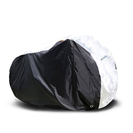 JOJOO Bike Cover - 210D Polyester Fabric Thicken Heavy Duty Waterproof Bicycle Cover for 2 Bikes with Lock Hole, Black and Silver CS006