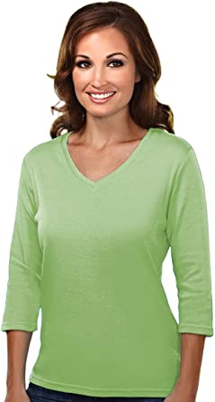 Tri-Mountain Women's 100% Cotton V-Neck 3/4 Sleeve Knit Shirt - 131 Mystique