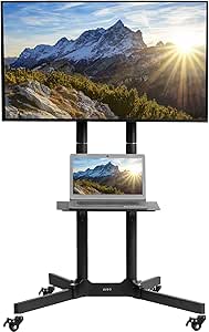 VIVO Mobile TV Cart for 32 to 83 inch Screens up to 50kg, LCD LED OLED 4K Smart Flat and Curved Panels, Rolling Stand with Laptop DVD Shelf, Locking Wheels, Max VESA 600x400, Black, STAND-TV03E