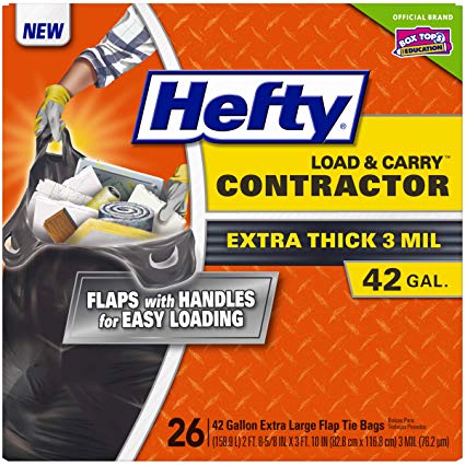 Hefty Load and Carry Contractor Heavy Duty Trash/Garbage Bags, 42 Gallon, 26 Count