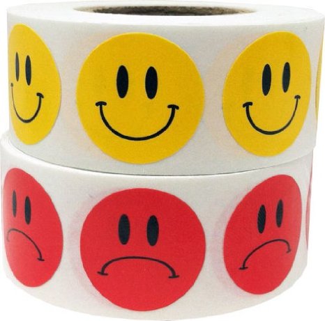 Smiley Happy Face and Sad Frowney Unhappy Face Stickers Combo Pack 1,000 Total Labels 3/4" Inch Round