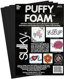 Sulky Of America 3mm Puffy Foam, 6" by 9", Black